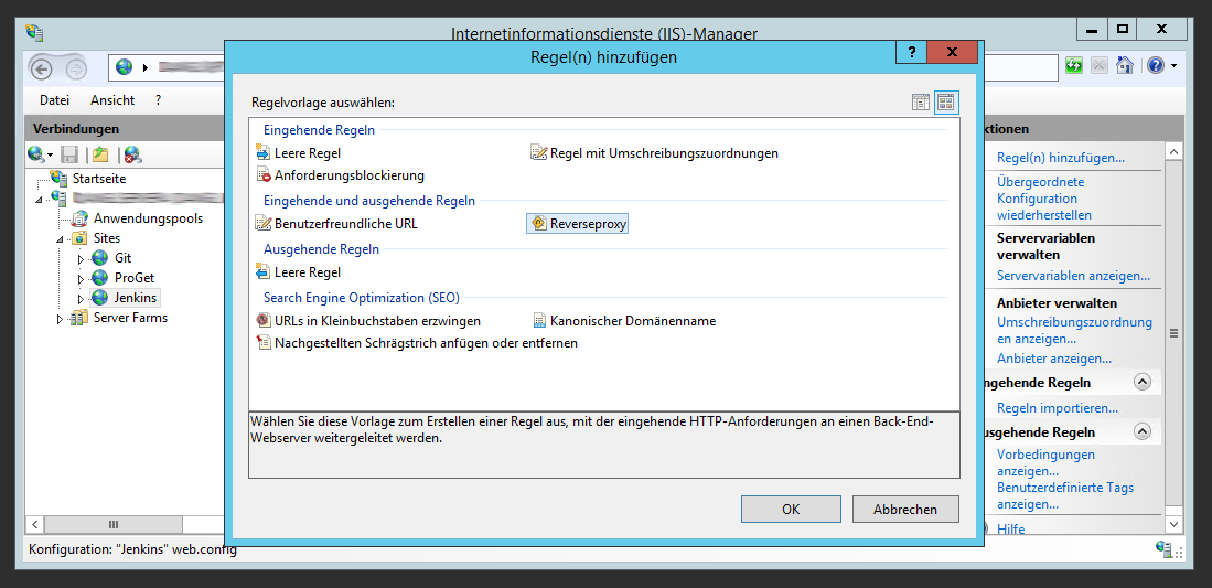 IIS Url Rewrite creation of reverse proxy rule