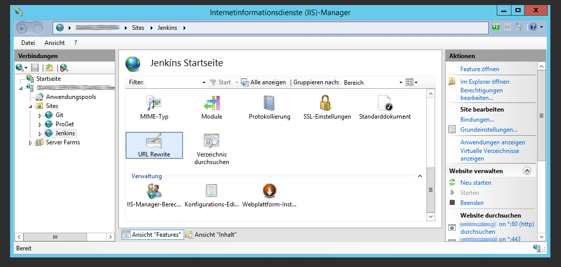 IIS Manager Selection of Url Rewrite Module