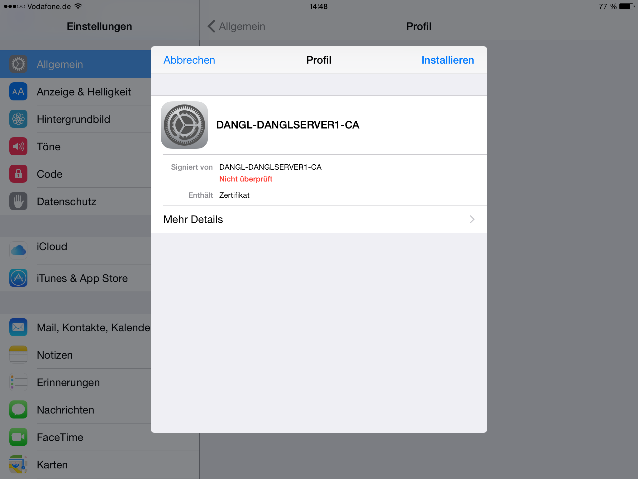 Install a certificate in iOS