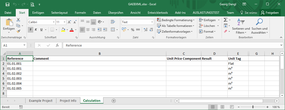 GAEB To Excel Converter Calculation Worksheet