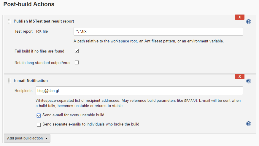 Jenkins Post Build Actions to Analyze Tests and Email Notification