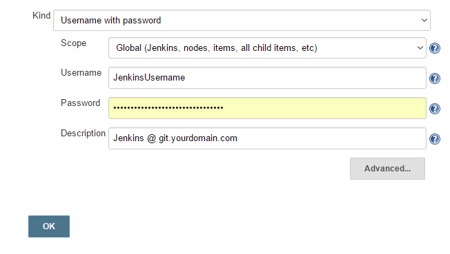 Entering Git Server Credentials in Jenkins