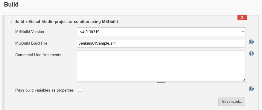 Jenkins MSBuild Build Step Configuration