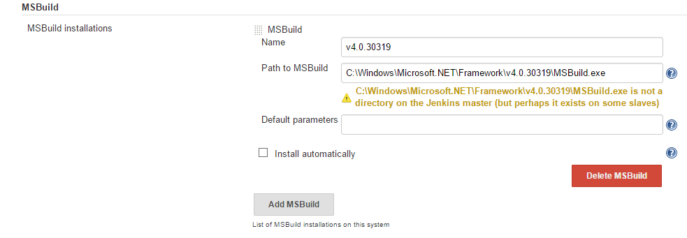 Jenkins MSBuild Plugin Configuration