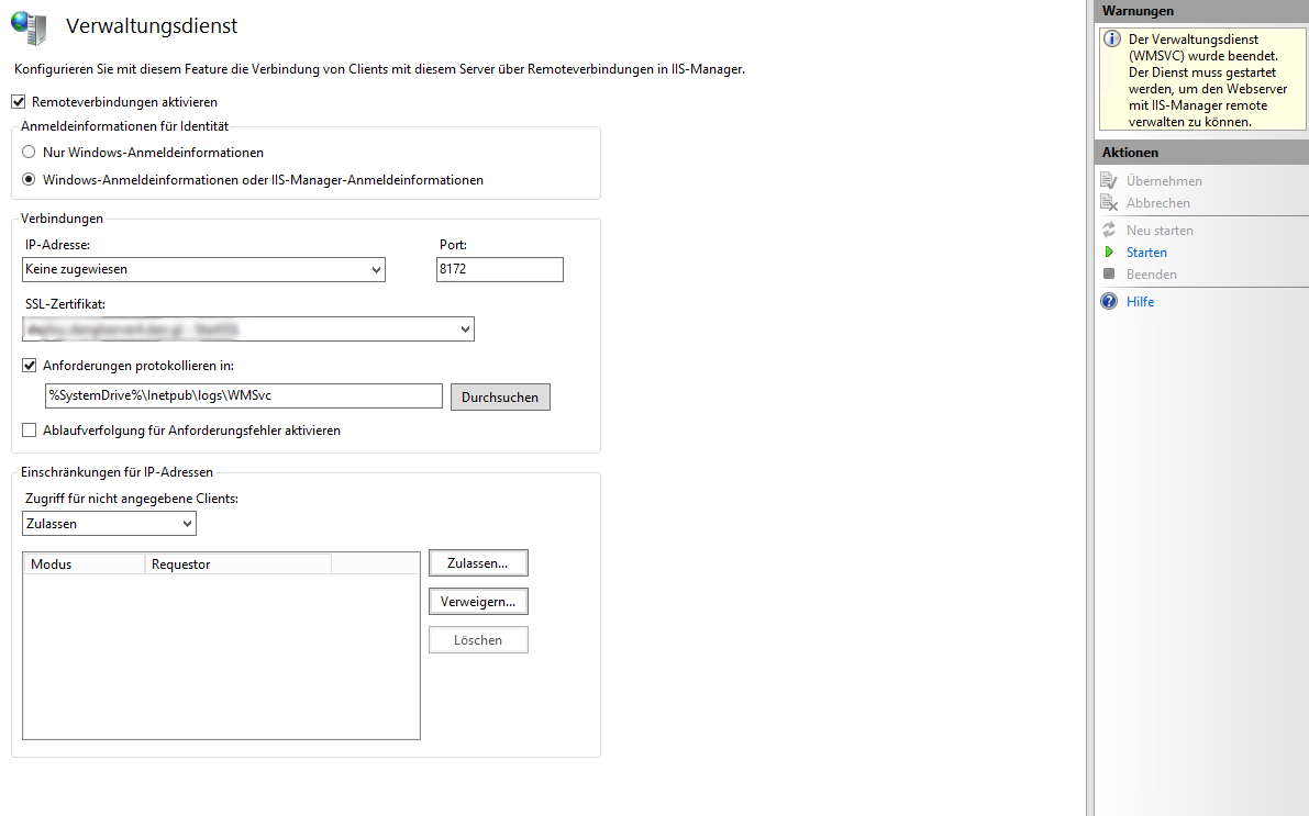 Web Deploy Endpoint Connection Configuration