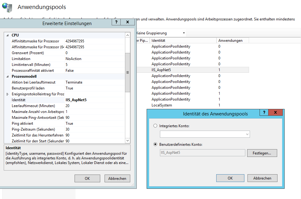 IIS Apppool User Account Configuration