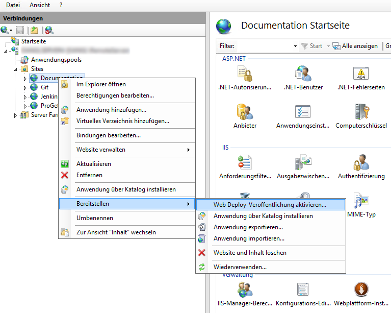Activating Web Deploy for a Website in IIS