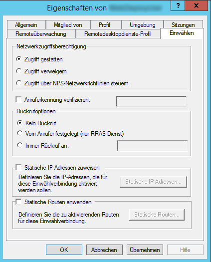 Windows Server - Configure User to Allow Dial In Access