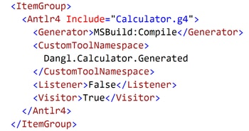 Using ANTLR4 MSBuild Tasks in Visual Studio 2017 and with the Dotnet CLI