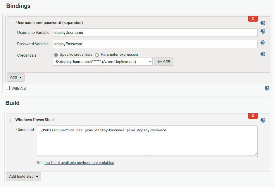 Jenkins Azure Functions Deployment with WebDeploy Configuration